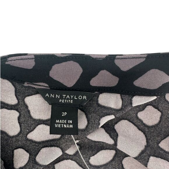 Ann Taylor Dress Womens Petite 2 Black Print Wrap Long Sleeve Jersey Knit NEW - Picture 14 of 16